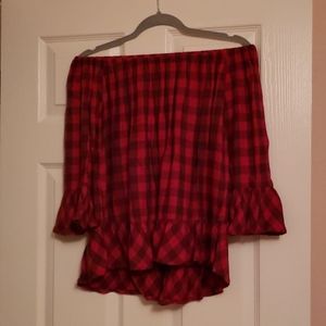 Size S. Blue and red plaid top.